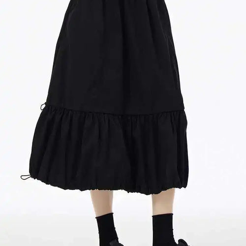 Load image into Gallery viewer, High Elastic Waist Black Drawstring Pleated A-line Half-body Skirt Women Fashion Tide New Spring Autumn 2025 1DH6607
