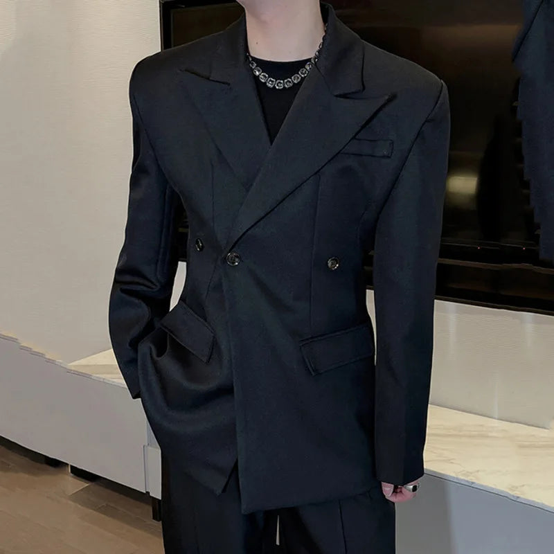 Men's Blazers New Solid Color Threedimensional Shoulder Design Spring Men Clothing Stylish Lapel Suit Jacket Club 9W1418