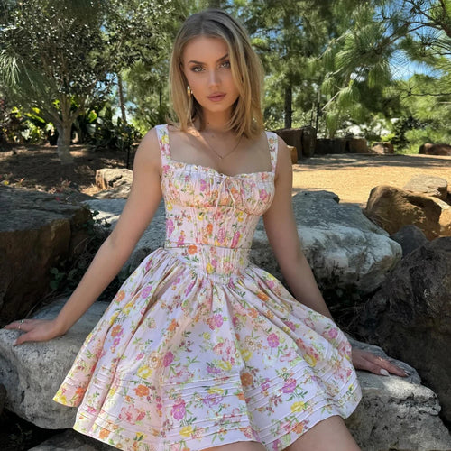 Load image into Gallery viewer, Summer Elegant Party Dresses 2024 New Arrival Floral Print A Line Birthday Dresses Casual Mini Graduation Dress Women

