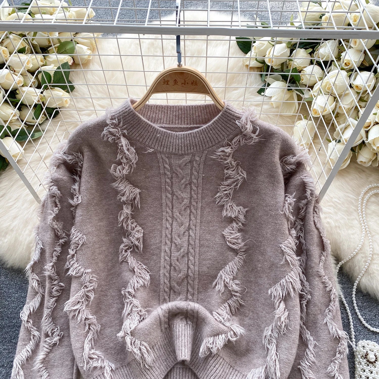 Autumn Winter Solid Loose Tassel Sweater Women Knitted Round Neck Pullover Women Long Sleeve Korean Version Warm Female Tops Y2k