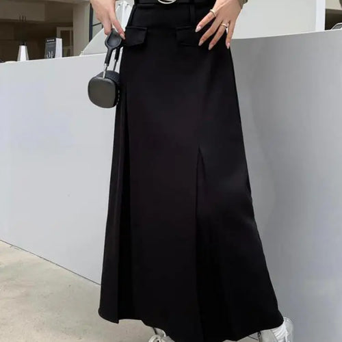 Load image into Gallery viewer, Korean Vintage Brown High Waist Slim Suit Pleated Skirts Women 2023 Spring Autumn Black With Belt A Line Party Long Skirt Casual
