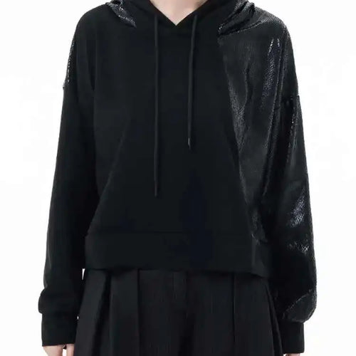 Load image into Gallery viewer, Black Spliced Casual Cool Sweatshirt New Hooded Long Sleeve Women Big Size Fashion Tide Spring Autumn 2025 1DH3873
