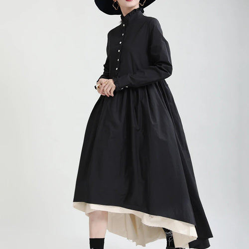 Load image into Gallery viewer, Women Black Layers Irregular Long Elegant Dress New Stand Collar Long Sleeve Fashion Tide Spring Autumn 2025 1DH9894
