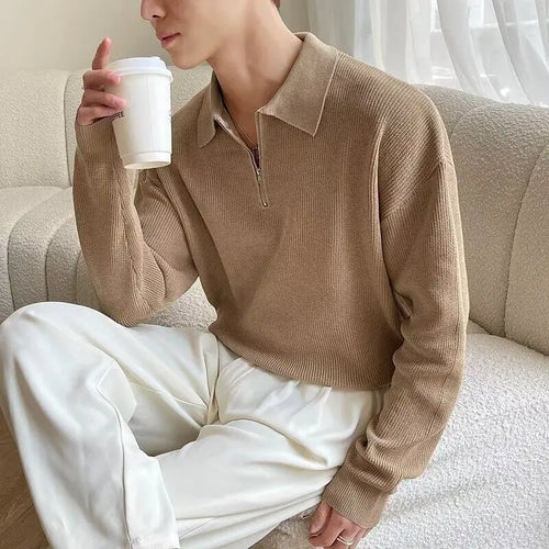 Load image into Gallery viewer, Men&#39;s Half Zip Sweater New Trendy Men&#39;s Spring Autumn Korean Style Casual Turn-down Collar Solid Color Sweaters 9W1216
