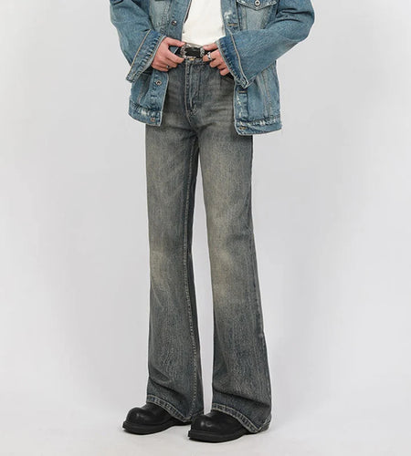 Trendy Male Jeans Flare Pants Solid Color Summer Men Wear Washed Bottoms High Street Men Clothing Trend 2025 9W1289