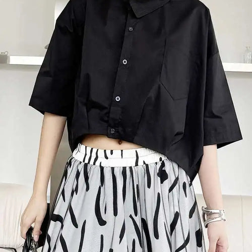Load image into Gallery viewer, Women Black Brief Big Size Short Casual Blouse New Lapel Half Sleeve Shirt Fashion Tide Spring Summer 2025 1DH5843
