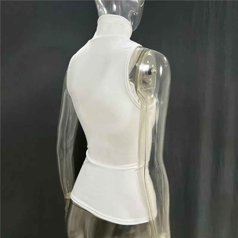 Turtleneck Basic Knit Tank Tops Women Vest Pullovers Metal Ring Camisole Sleeveless Skinny Knitted Tops Y2K Cropped Top