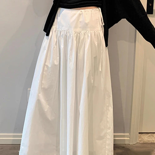 Load image into Gallery viewer, Solid Loose Spliced Folds Casual Skirts for Women High Waist Patchwork Lace Up Minimalist Skirt Female Clothing New
