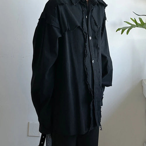 Load image into Gallery viewer, Women Black Burr Irregular Spliced Big Size Blouse New Lapel Long Sleeve Shirt Fashion Tide Spring Autumn 2025 1DH9561
