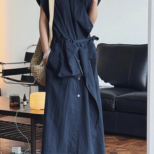 Load image into Gallery viewer, Women  Beige Ruffles Big Size Elelgant Long Dress New Stand Collar Short Sleeve Fashion Tide Spring Summer 2025 1DJ1406
