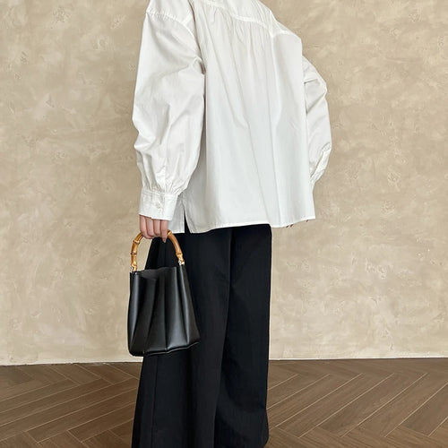 Load image into Gallery viewer, Women White Elegant Big Size Blouse New Stand Collar Long Lantern Sleeve Shirt Fashion Tide Spring Autumn 2025 1DH9280
