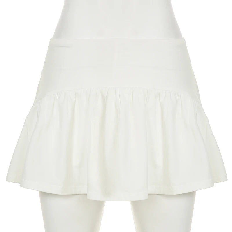 Chic Holiday Solid Folds Ruched Mini Skirts Women's Summer A-line Fashion Hottie Style Bottoms Eleastic Waist Clothes