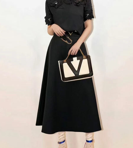 Solid Two Piece Set For Women O Neck Short Sleeve T Shirt High Waist Temperament Skirt Elegant Sets Female Style