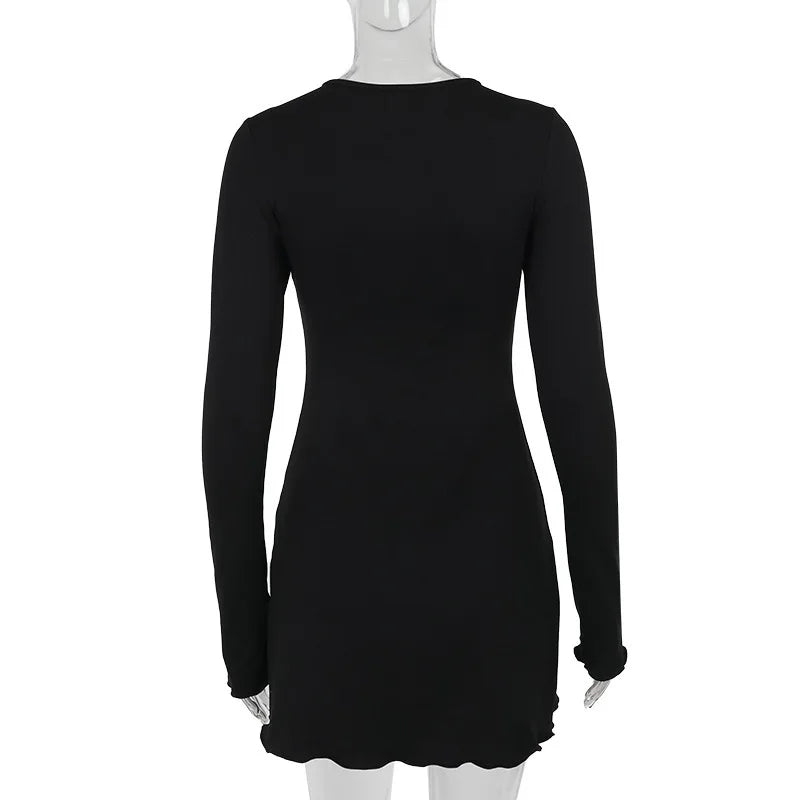 Hollow Out Long Sleeve Sexy Mini Dress For Women Robe Autumn New Black O Neck Club Party Sexy Dress Elegant Clubwear