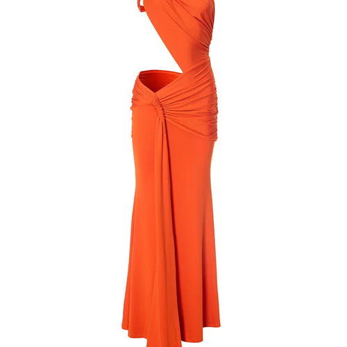 Load image into Gallery viewer, Irregular Ruched Sexy Maxi Dress For Women Gown Hollow Out One Shoulder Sleevelessdraped Bodycon Club Party Long Dress
