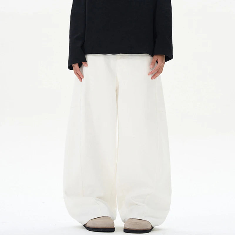 Men Jeans Straight Wide Leg Curved Knife Design Splicing Gradient Color Trendy New High Street Summer Male Clothing 9W2026