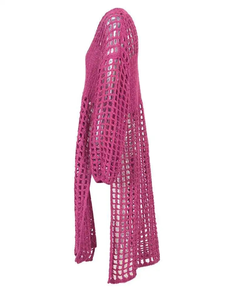 Women Black Knittng Hollow Out Big Size Long Dress New Round Neck Long Sleeve Fashion Tide Spring Autumn 2025 5WA10401