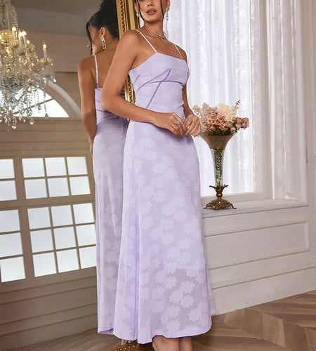 Summer Elegant Maxi Dress 2024 New Arrival Purple Spaghetti Strap Wedding Guest Dress Lace Up Party Dresses