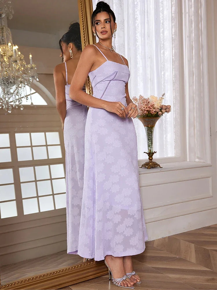 Summer Elegant Maxi Dress 2024 New Arrival Purple Spaghetti Strap Wedding Guest Dress Lace Up Party Dresses