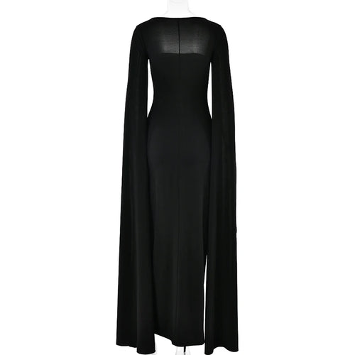 Load image into Gallery viewer, Long Cape Sleeve Split Maxi Dress For Women Gown Fashion Solid Square Collar Evening Sexy Long Dress Elegant New
