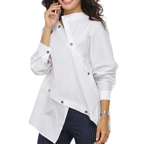 Load image into Gallery viewer, White Women Shirts Blouses Buttoned Asymmetric Split-Front Summer Long Sleeves Casual Shirts Tops for Women
