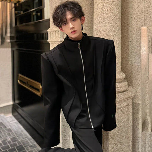 Load image into Gallery viewer, Patchwork Men Jackets Personality Stand Collar Solid Color Zipper Pockets Loose Male Short Coats Spring New Stylish 9C4682
