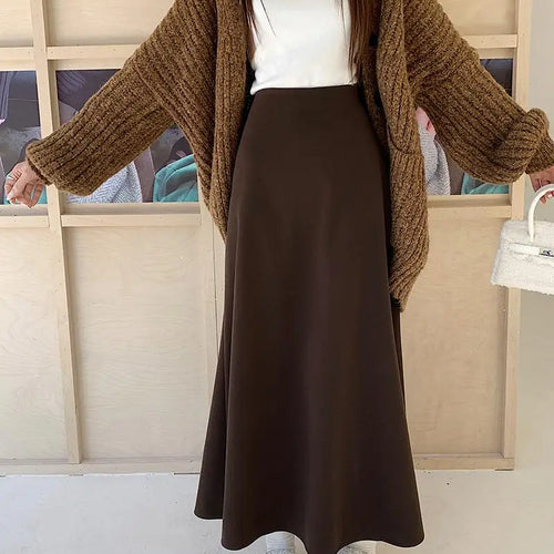 Load image into Gallery viewer, Korean Chic Women's Black Temperament Vacation Knitted Long Skirt Autumn Winter Brown High Waist Skirts Fashion Simplicity Trend
