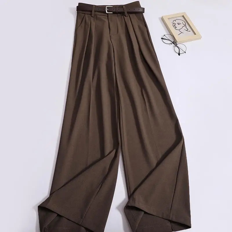 Spring Summer Solid Casual Versatile Long Pants Women's High Waist Wide Leg Loose Pleated Trousers Simplicity Streetwear popular