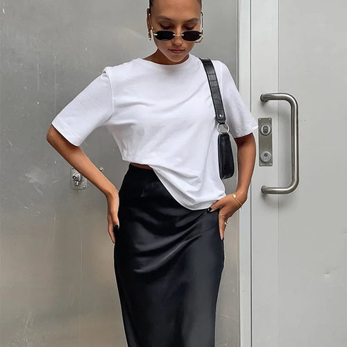 Load image into Gallery viewer, Elegant Satin Black Trumpet Skirts Fashion Slim High Waist Skirts Women Female 2024 Solid Office Long Skirt Spring Summer
