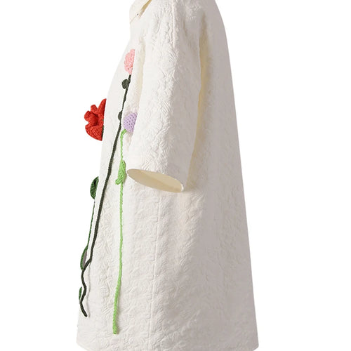 Load image into Gallery viewer, Women Beige Jacquard 3d Flower Big Size Elegant Blouse New Lapel Short Sleeve Shirt Fashion Spring Summer 2025 CPG3212
