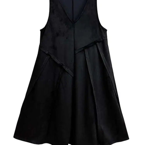 Load image into Gallery viewer, Women Black Irregular Spliced Big Size Long Strap Dress New V-Neck Sleeveless Fashion Tide Spring Autumn 2025 1DH7700

