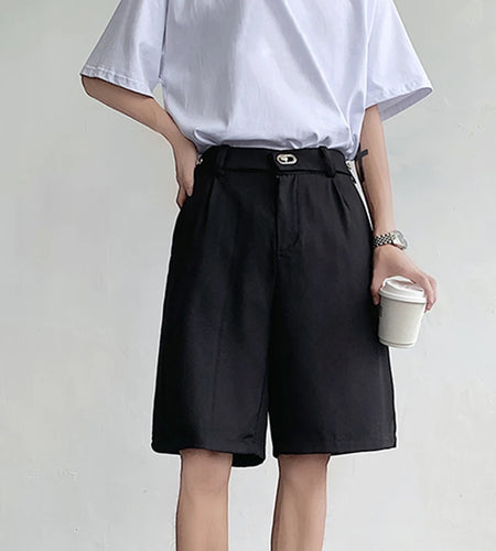 Metal Buckle Suit Shorts Korean Style Loose Summer Trend  Male Pants Casual Zipper Solid Color Loose 9C5337