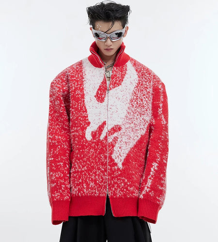 Plush Men's Knitting Cardigan Casual Stand Collar Contrast Color Zipper Male Sweater Jackets Chic Spring Trendy 9C4432