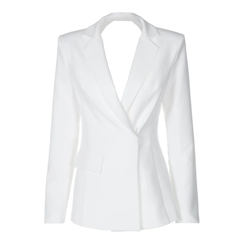 Autumn Long Sleeve Blazer Women Fashion Notched Collar Backless Pocket Suit Jacket Ladies Winter Elegant Blazers