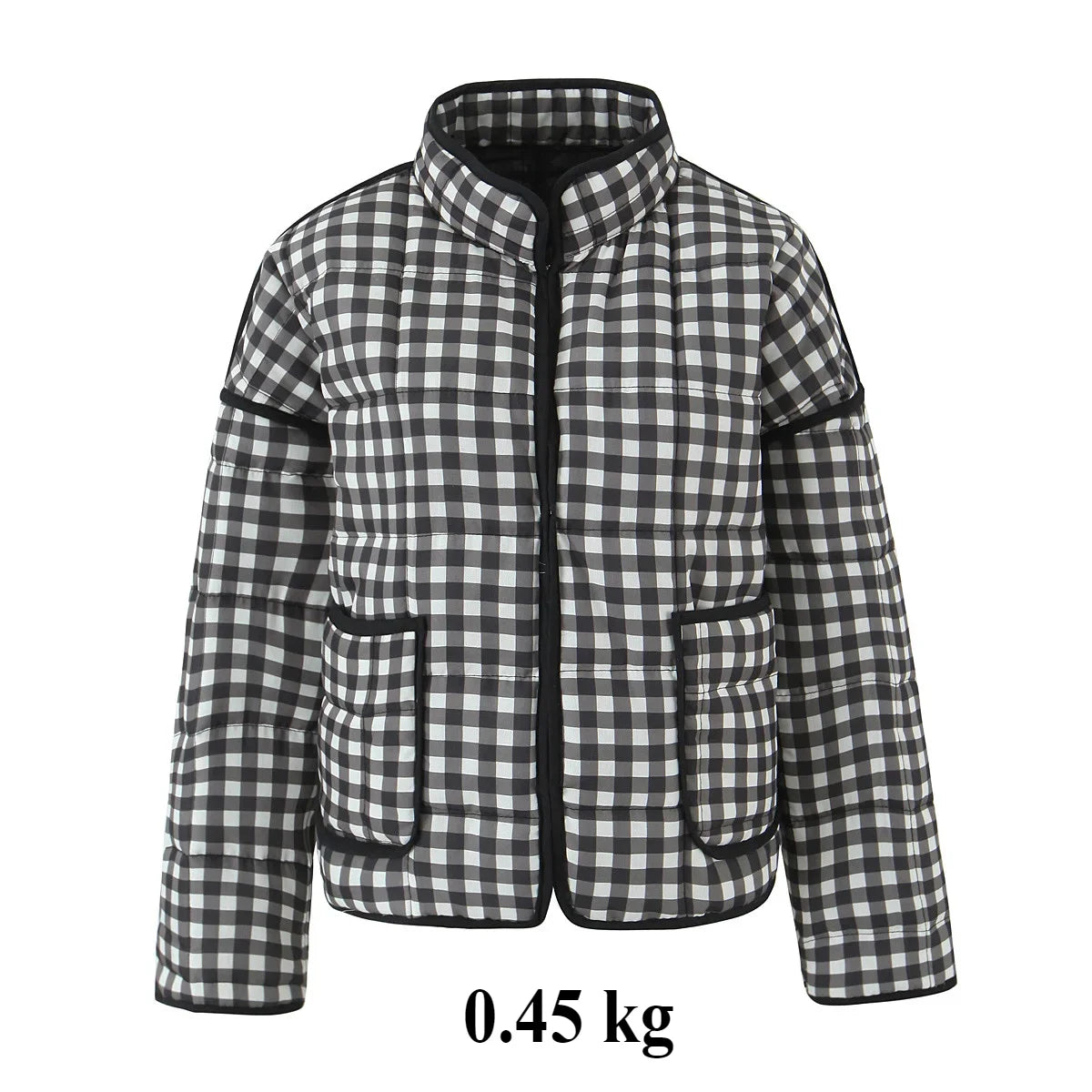 Autumn Women Plaid Quilted Coats Fashion Cotton Jacket Coats Warm Black and White Short Jacket Coat Female Outwear