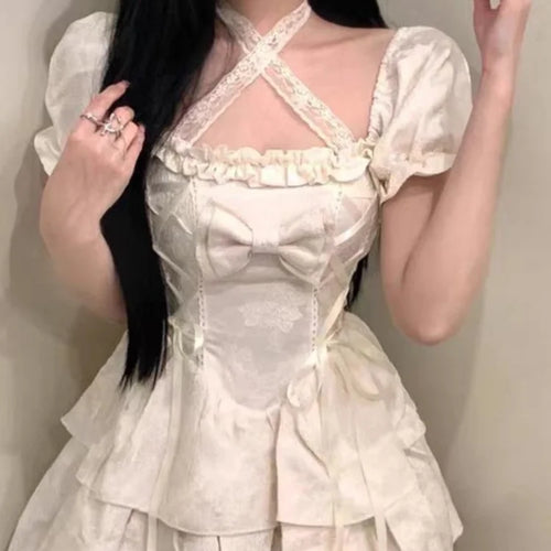 Load image into Gallery viewer, Kawaii Lolita Dress Bandage Sweet Girl Soft Fairy Birthday Party Puff Sleeve Short Dresses Fashion
