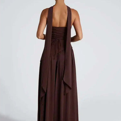 Load image into Gallery viewer, Strapless Off-shoulder Sexy Maxi Dress For Women Gown Patchwork Scarf Collar Thigh High Split Club Party Long Dress
