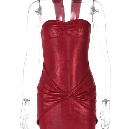 Load image into Gallery viewer, Halter Strapless Ruched Sexy Mini Dress For Women Robe Fashion Solid Off-shoulder Backless Sleeveless Club Dress New
