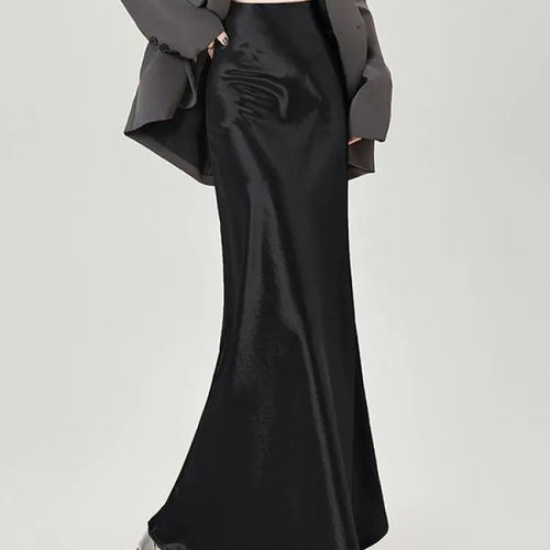 Load image into Gallery viewer, French Fashion Women Black Beige High Waist Long Skirt 2025 Spring Summer Khaki Vacation Party Pleated Fishtail Skirt Simplicity
