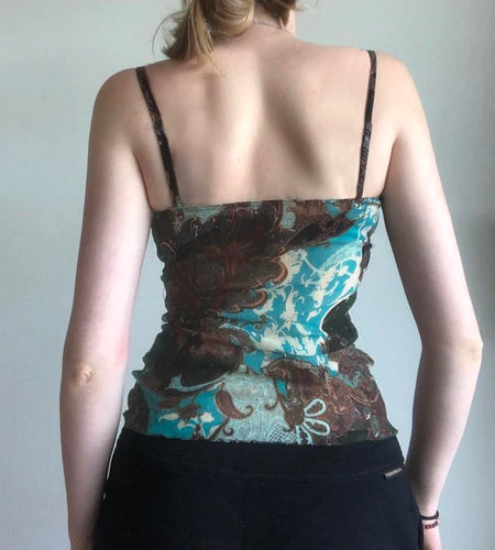 Vintage Floral Printing Cross V-Neck Summer Camis Women Lace Patchwork Elegant Slim-Fitting Top Fairycore Clothes New