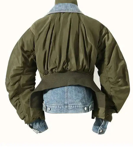 Blue Denim Color-block Big Size Jacket New Stand Collar Long Sleeve Women Coat Fashion Tide Spring Autumn 2025 7Z249