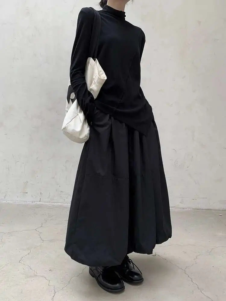 High Elastic Waist Black Cotton-padded Casual A-line Half-body Skirt Women Fashion Tide New Autumn Winter 2025 1DH8381