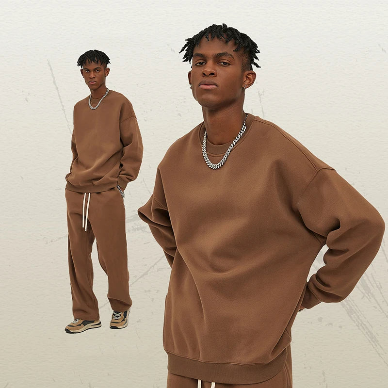 Male Sweatshirt Sweatpants Two-piece Set Pullover Round Collar Long Sleeve Top Straight Pants Spring Fashion Tide 9W128