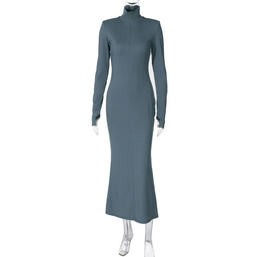 Load image into Gallery viewer, Elegant Turtleneck Long Sleeve Bodycon Long Dress For Women Autumn Winter New Ribbed Zipper Long Dress Fashion Clothes
