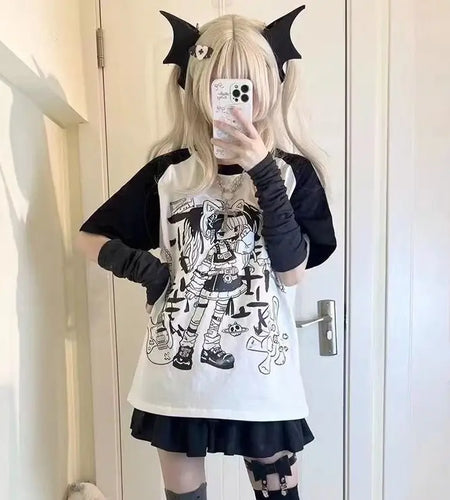 2025 Women Clothing Cute T Shirts Chic Japanese Tees Y2k Tops Anime Print Summer Camisetas Short Sleeve O-neck Oversized Tshirt