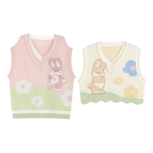 Load image into Gallery viewer, Sweet Cartoon Embroidery Sleeveless Knitted Sweater Vest Women Y2k Contrast Color Waistcoat Spring Grunge Harajuku Vests Tops
