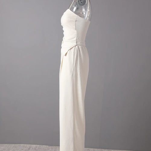 Load image into Gallery viewer, Beige Irregular Tank Top Brief Wide Leg Pants Two Piece Suit New Sleeveless Women Fashion Tide Spring Summer 2025 CPG3157
