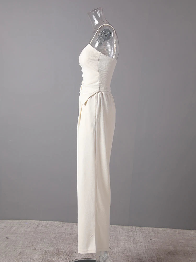 Beige Irregular Tank Top Brief Wide Leg Pants Two Piece Suit New Sleeveless Women Fashion Tide Spring Summer 2025 CPG3157