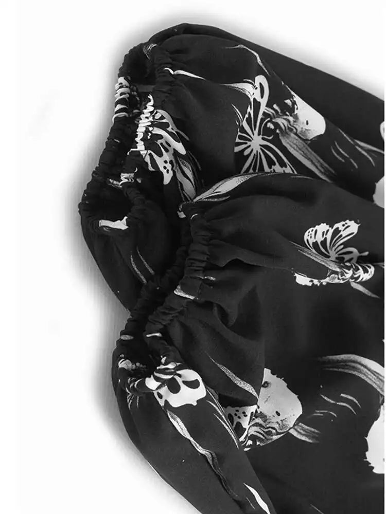 Women Black Knitting Pattern Printed Big Size Midi Dress New V-Neck Long Sleeve Fashion Tide Spring Autumn 2025 1DH7690