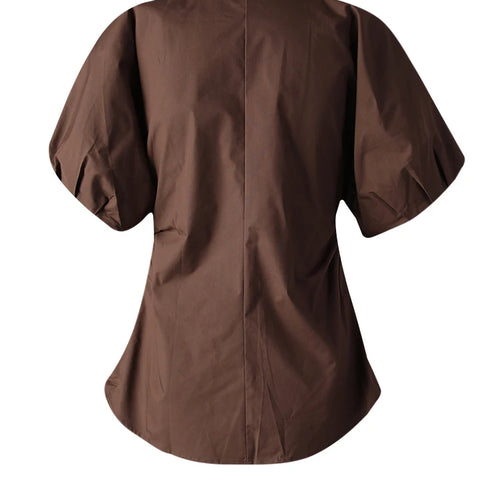 Load image into Gallery viewer, Women Coffee Shaped Elegant Blouse New Stand Collar Short Puff Sleeve Shirt Fashion Tide Spring Summer 2025 CPG3251
